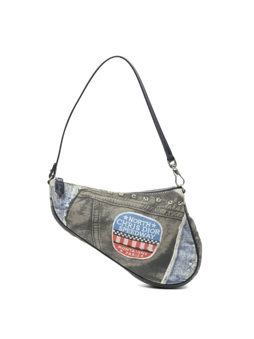 Dior Mini Saddle Pochette Blue Denim Patchwork Print Canvas Shoulder Bag